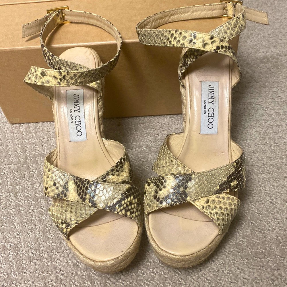 Jimmy choo python espadrille wedge sandals